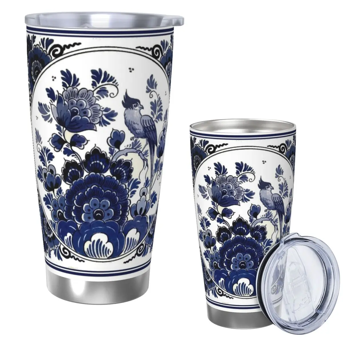 

DUTCH BLUE DELFT Винтажный синий стакан с принтом птиц и цветов из нержавеющей стали, кружки с вакуумной изоляцией, термохолодные чашки, 20 унций
