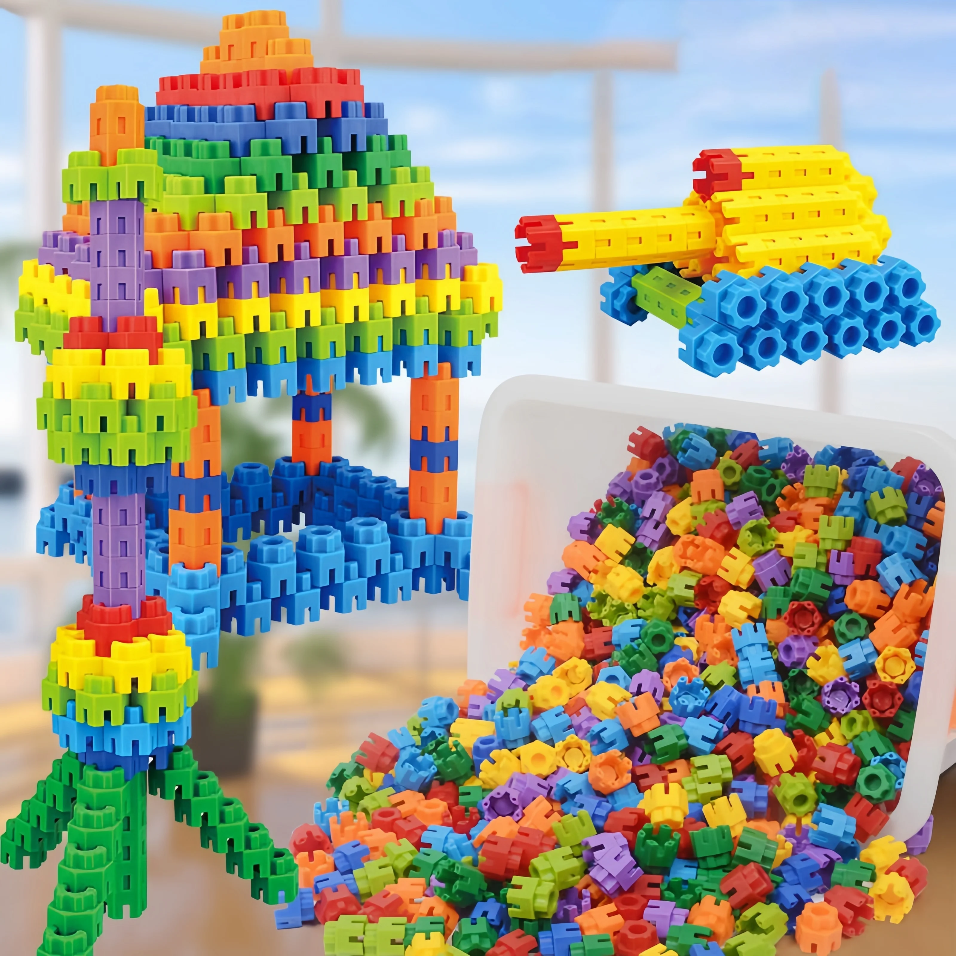 Kids Hexagonal Building Blocks for Kids Colorful STEM Building Toys for Kids Learning Kindergarten Educational Connecting Toys