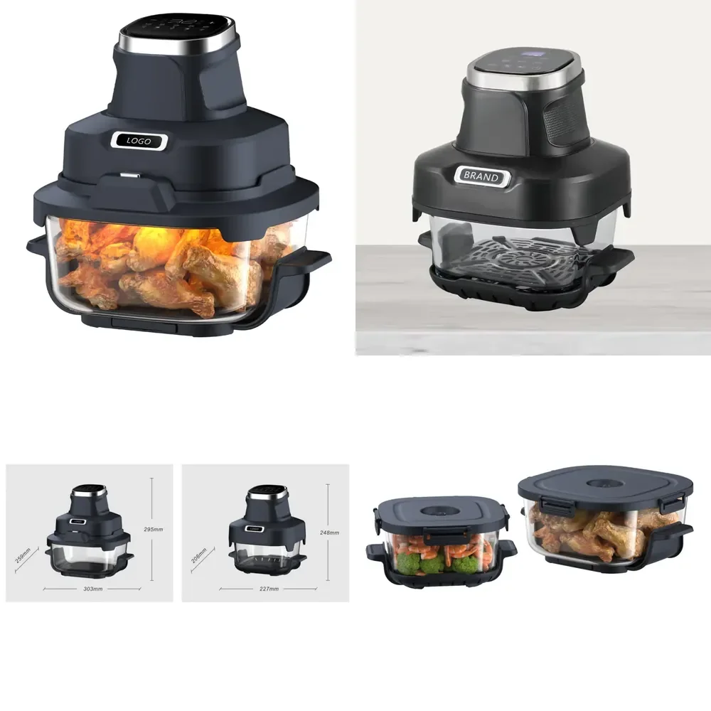 

Crispy Intelligent Temperature Controlled Fully Automatic Electric Air Fryer Modern Square Design and Double Glass Container