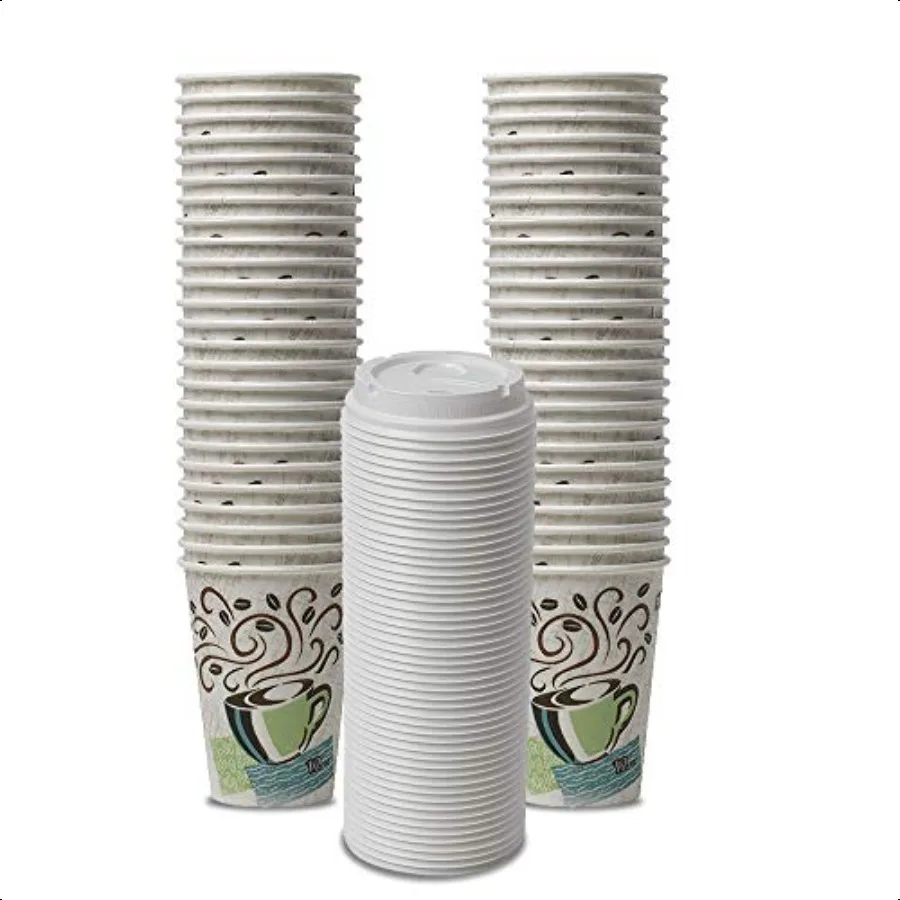 

PerfecTouch WiseSize Coffee Design Insulated Paper Cup 12oz Cups and Lids Bundle 12 oz 50 Cups 50 Lids