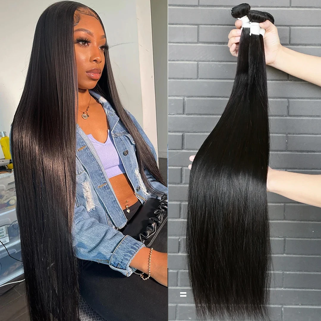 Extensiones de cabello humano extensiones de pelo ondulado brasileño hueso recto 28 30 32 pulgadas extensiones de cabello crudo Remy 3 4 paquete trama de cabello virgen