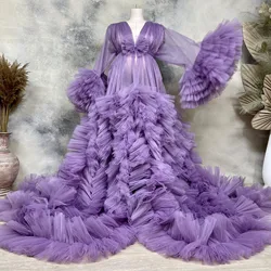 New Arrival Purple Ruffle Maternity Dress for Pregnant Women Photography Dresses See Thru Puffy Tulle Vestidos de fotografía