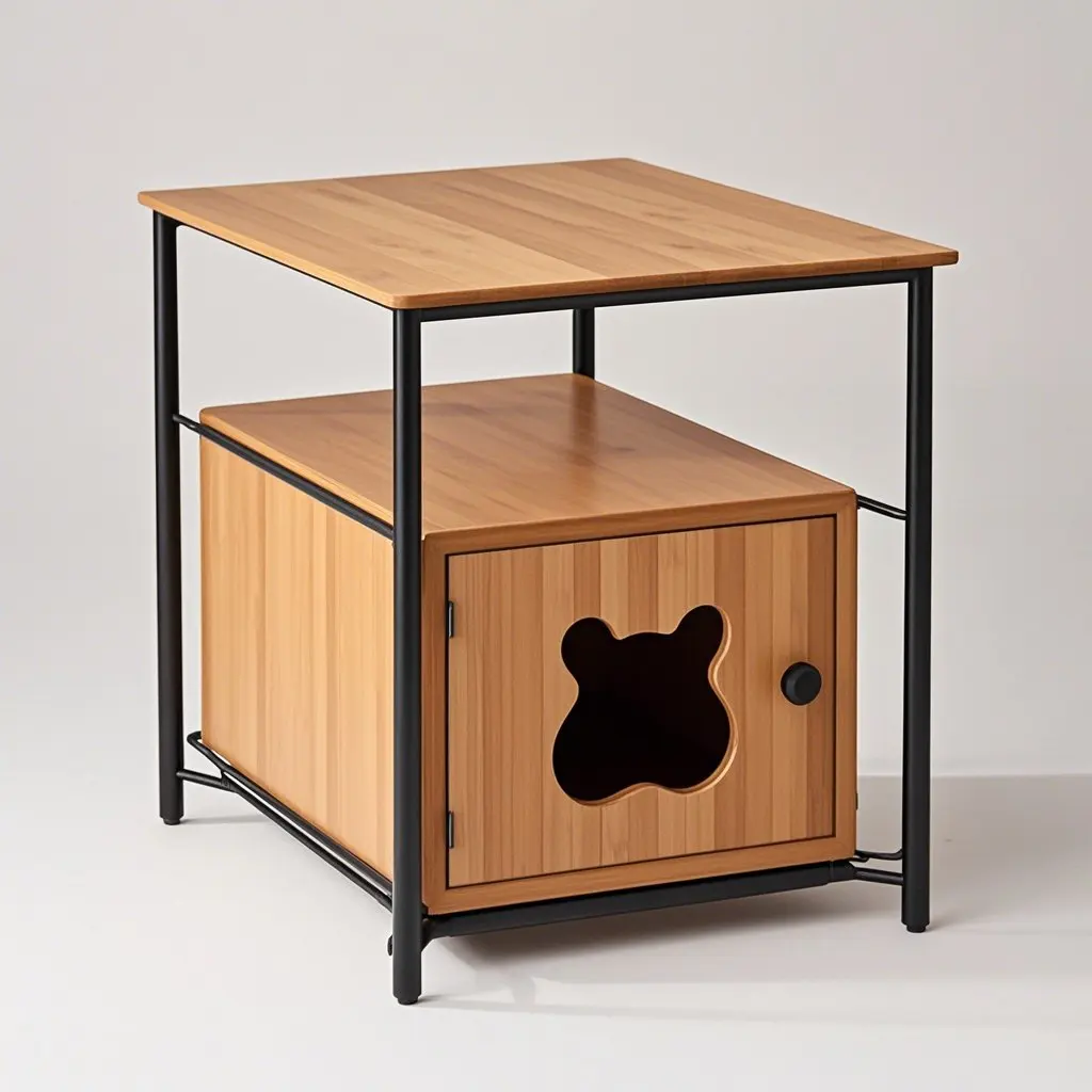 

Customized Furniture Style Cat Shape Hole Table Surface Pet Cabinet With Cushion Wooden House Indoor