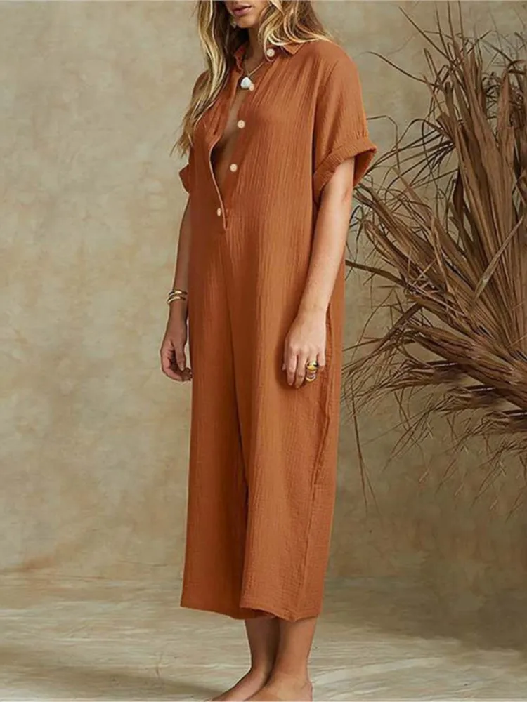 Summer Casual Workwear Jumpsuit Cotton And Linen Women\'s Trousers Spring Summer Elegant Office Lady Loose Simple Jumpsuits