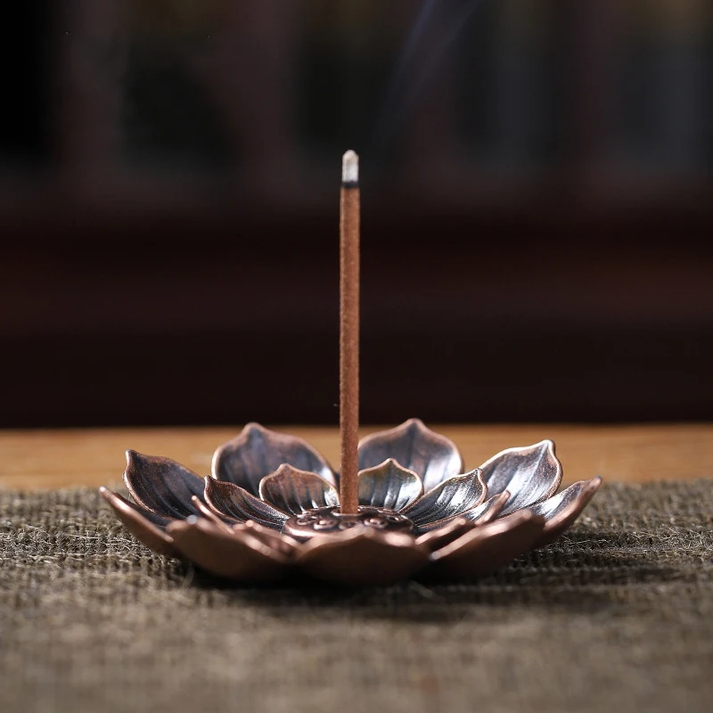 Alloy Incense Burner Stick Holder Buddhism Lotus Line Incense Plate Sandalwood Coil Base Temples Studios Home Decoration
