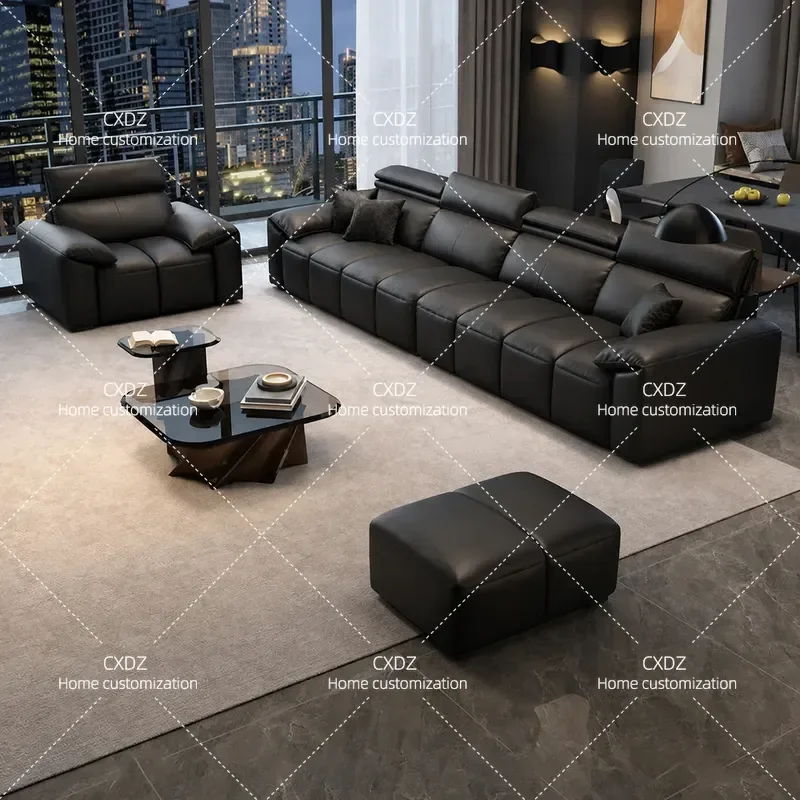 Italian modern first-floor cowhide sofa living room size simple light luxury piano straight row combination leather art sofa