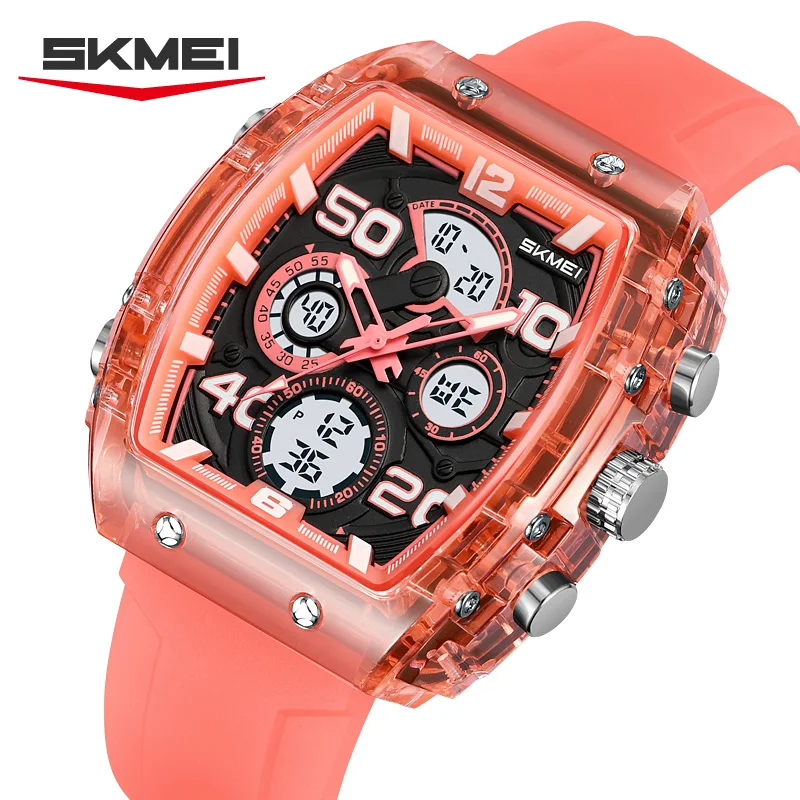 

SKMEI 2603 Wristwatch for Youth Men's Tonneau Digital Watch Waterproof Silicone Strap 3Time Chrono Countdown LED Light Sport