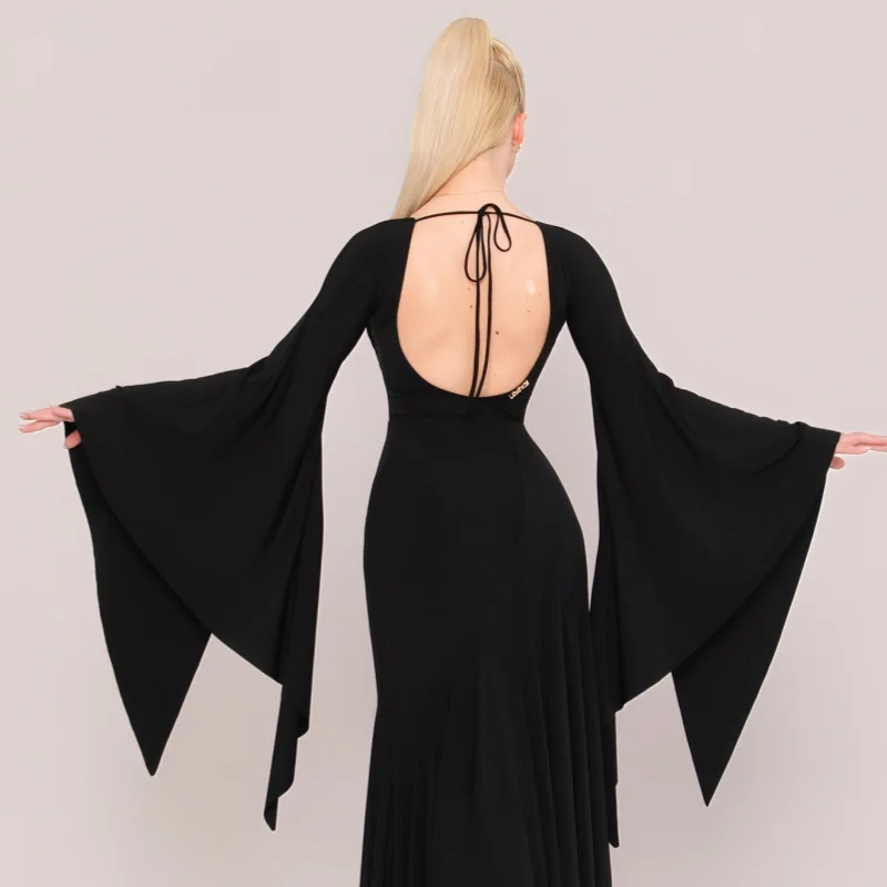 New Modern Dance Costume Horn Sleeve Mesh Long Sleeve Top adult National Standard Dance Practice Clothes Performance Costumes