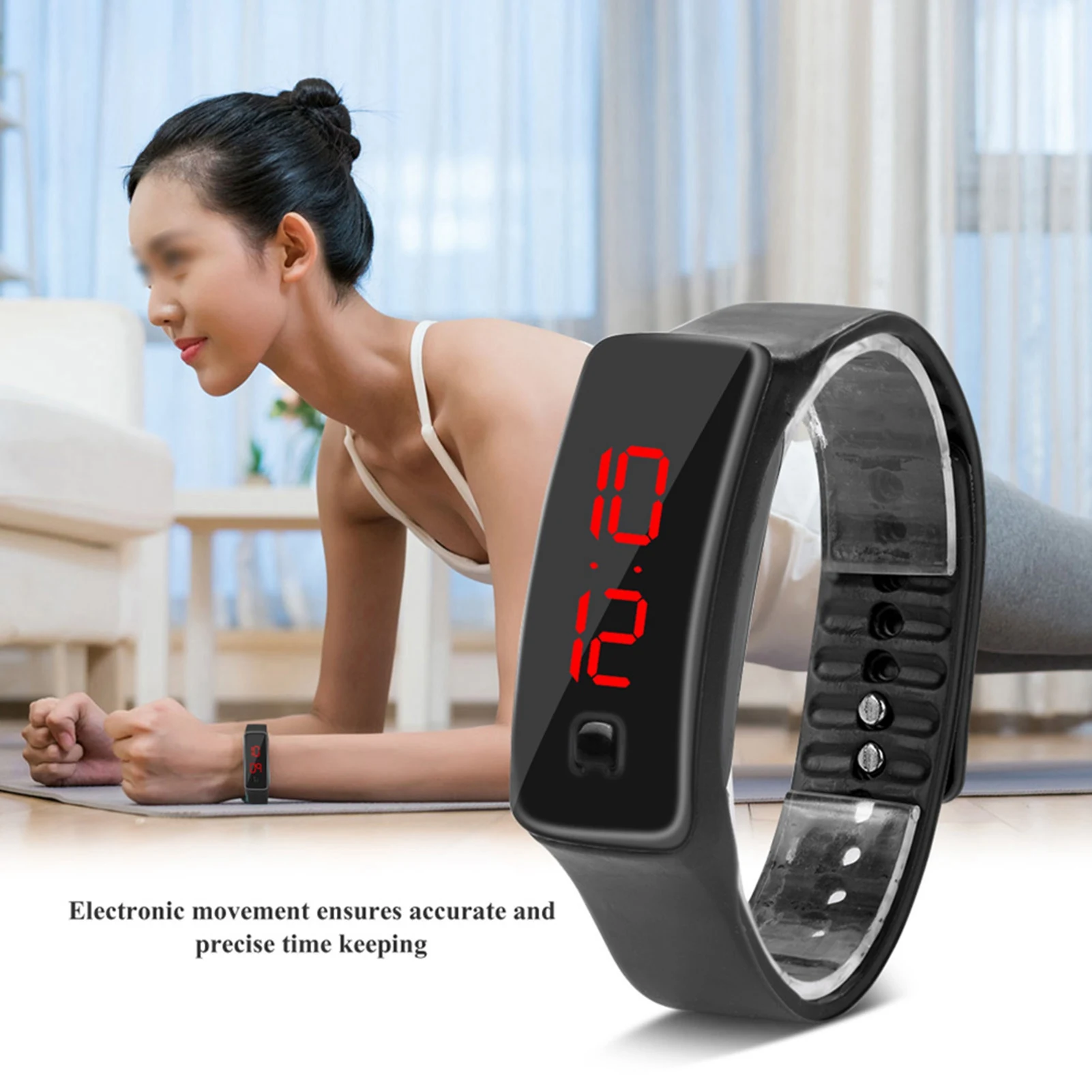 LED Digital Watch Sport Digital Watch LED Watch Sports Silicone Strap Digital 12‑Hour  Electronic Display Wristwatch Watch
