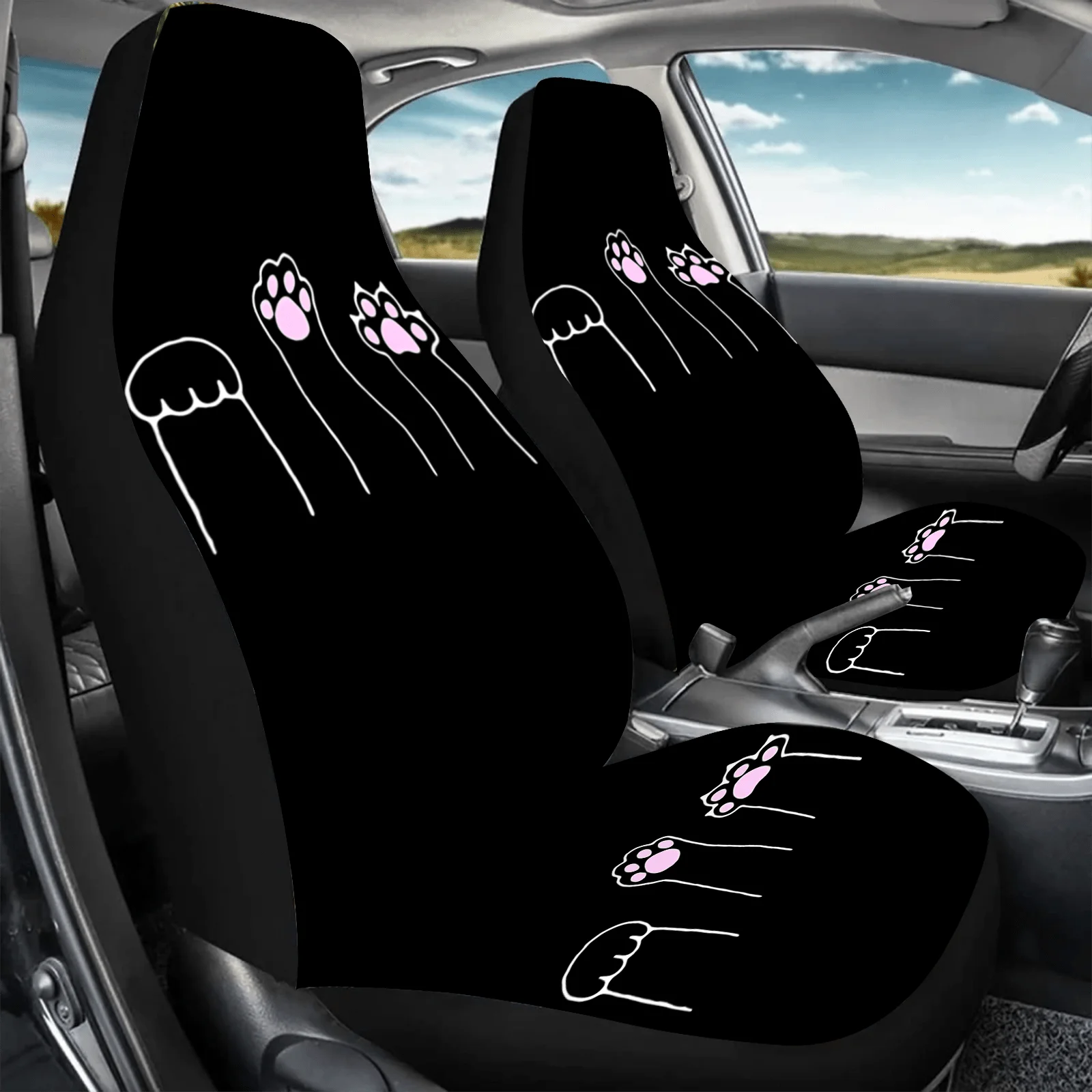 2pcs Cartoon Cute Claw Print Car Seat Covers For Women And Men, Universal Auto Front Seats Protector Fits For Car, SUV Sedan, Tr