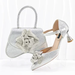 Doershow African fashion Italian Shoes And Bag Sets For Evening Party With Stones SILVER Italian Handbags Match Bags!   HGO1-1