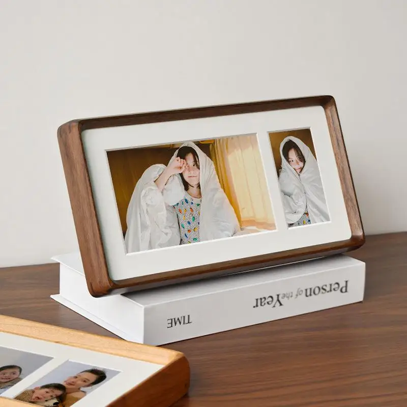 Handmade  Wood round Corner Tenon Frame Wall Hanging Photo Frame Multi  Grid Triplet Photo Display Stand