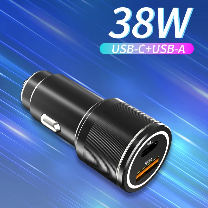 

38W USB Car Charger PD QC 3.0 Quick Charge Car Phone Charger Car Fast Charging For iPhone 12 13 14 Huawei Samsung Xiaomi