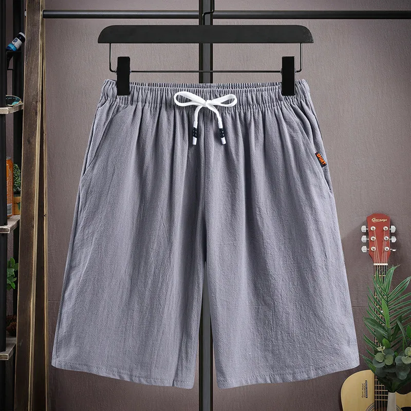 

Breathable Linen Cotton orts Men Summer Thin Home Spwear Outdoor Wear Four Five Split Pants Low Waist Straight Leg Casua...