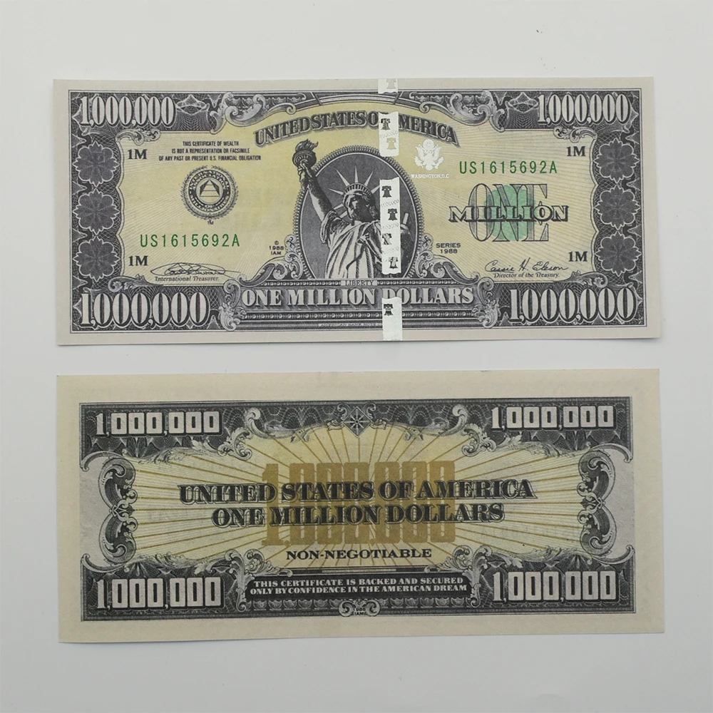 10PCS /100PCS American One Million Dollar Paper Money Statue of Liberty UV Anti-counterfeiting Serial Number Banknote Collection