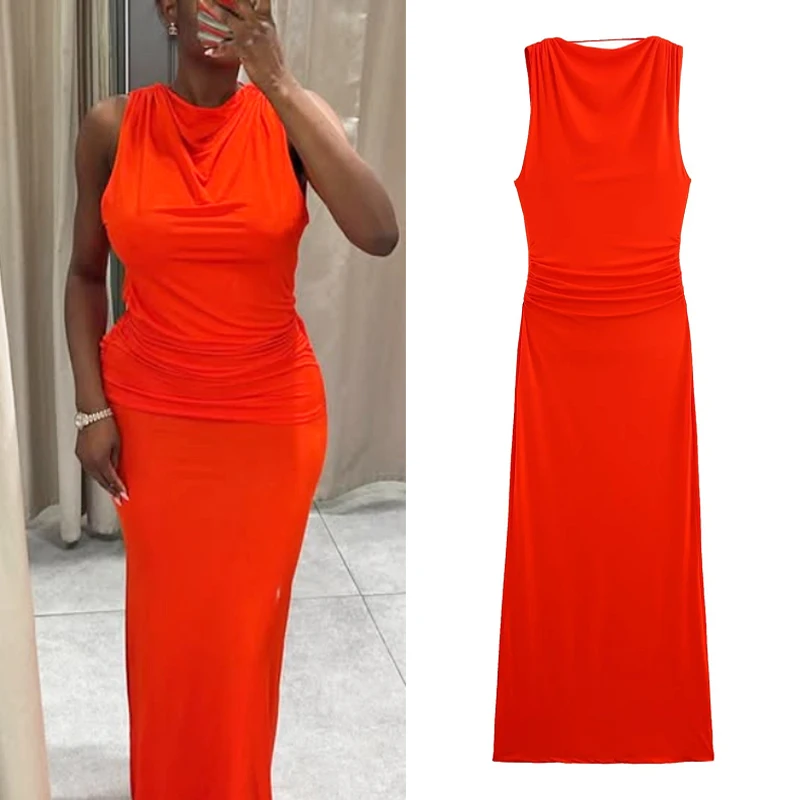 HXAO Czerwone Eleganckie Długie Sukienki 2025 Damskie Wiosenno-Letnie Seksowne Sukienki Dzianinowe w Stylu Vintage Modne Sukienki na Imprezę Wieczorową Bal Studniówkowy Vestidos