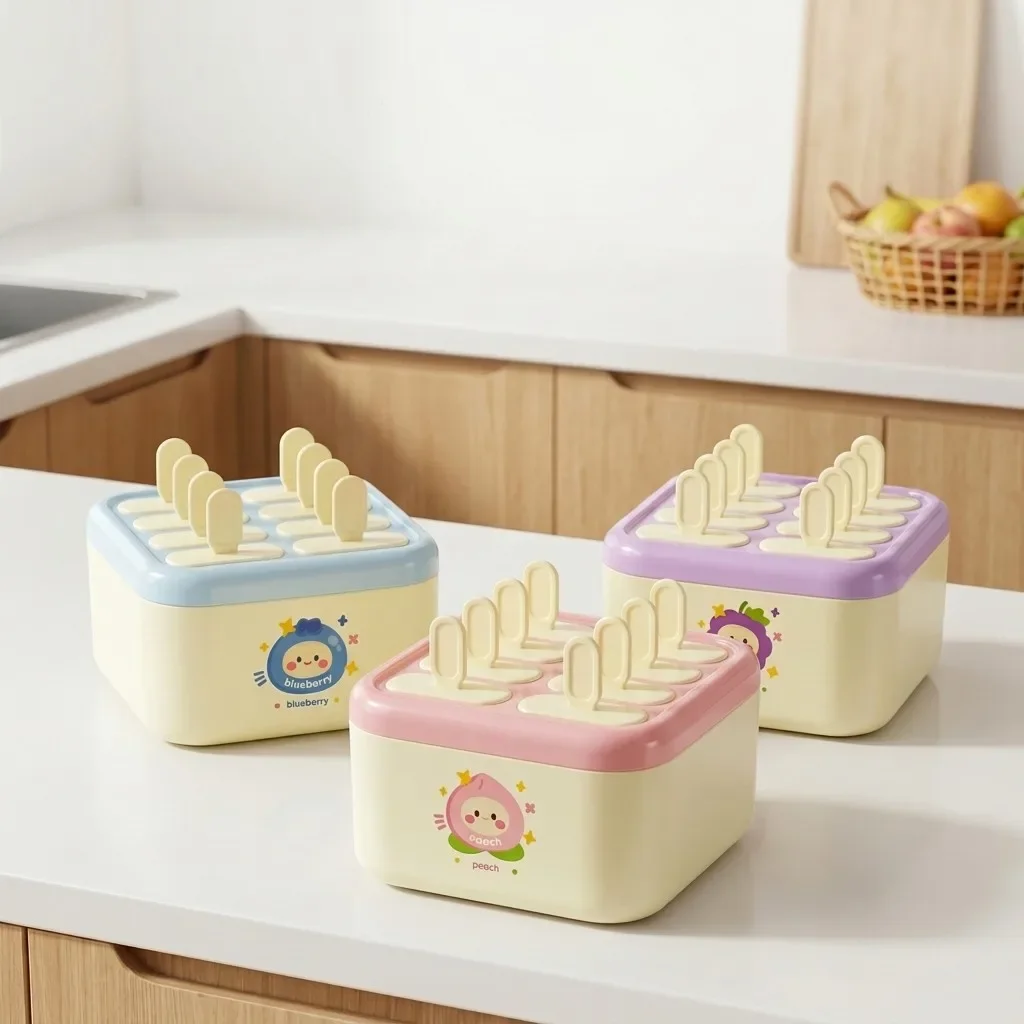 Plastic Popsicle Molds 8 Grids DIY Ice Pop Maker With Lid Reusable Sticks Easy Release Ice Cream Mold Ice Tray For Kids Kitchen
