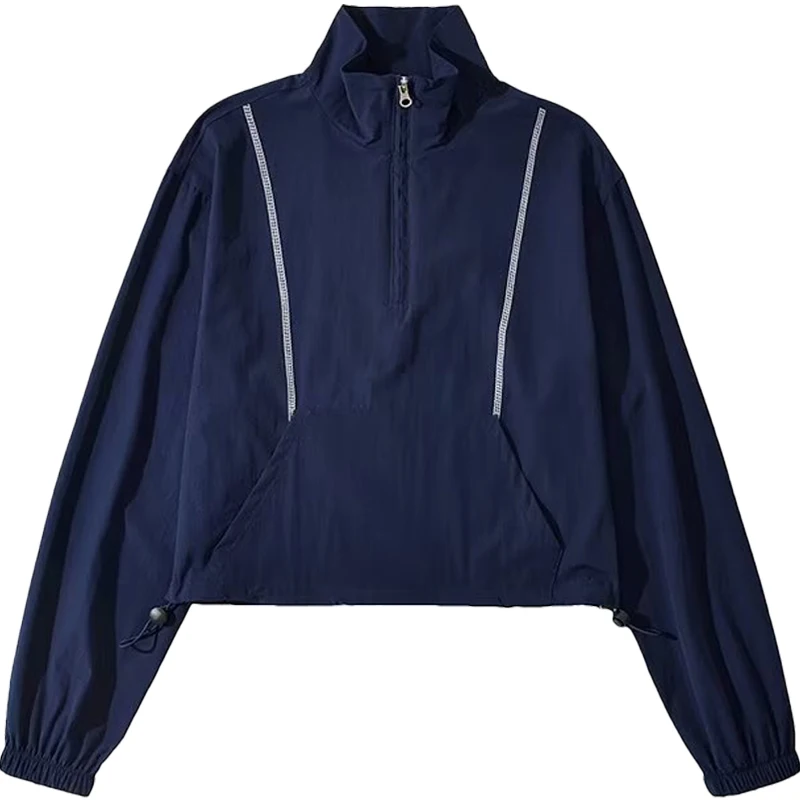 سترة نسائية خفيفة الوزن بسحاب وياقة عالية من ستريت سلي كوي دراي، ملابس رياضية خارجية بخصر مرتفع