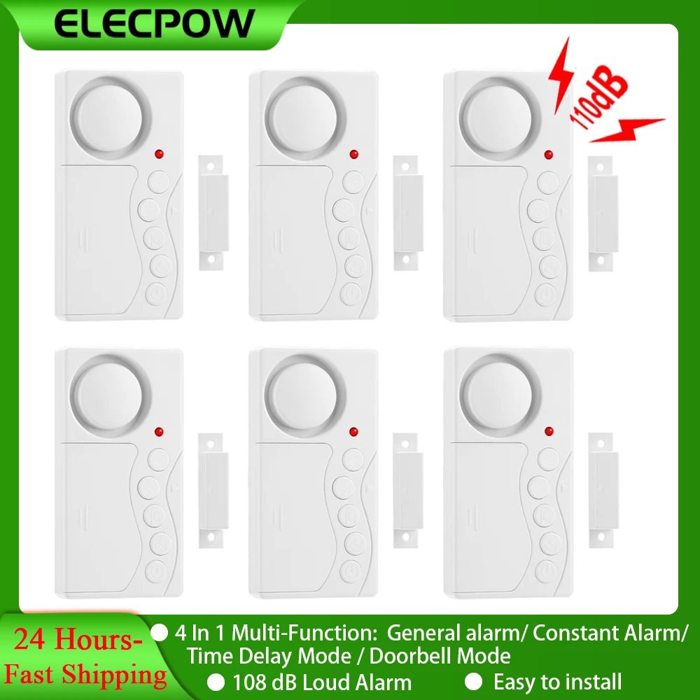 Elecopow-ワイヤレスドア開閉センサー、時間遅延、盗難防止、窓セキュリティアラーム、冷蔵庫