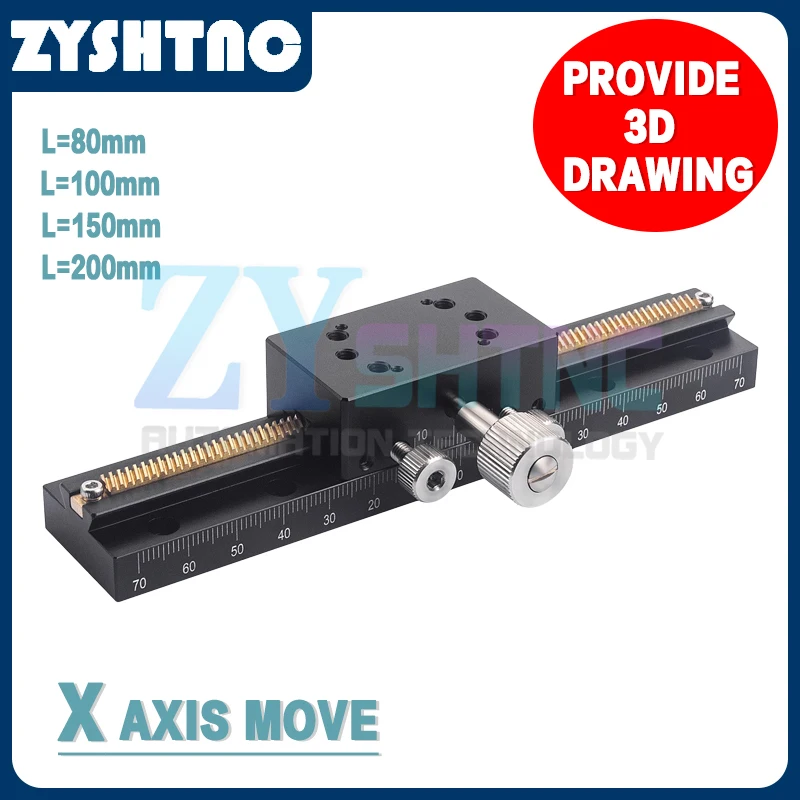 Plate-forme de déplacement axe X 30x50, longue course, bloc LWX30, crémaillère, réglage fin manuel, table à rainure en queue d'aronde de précision