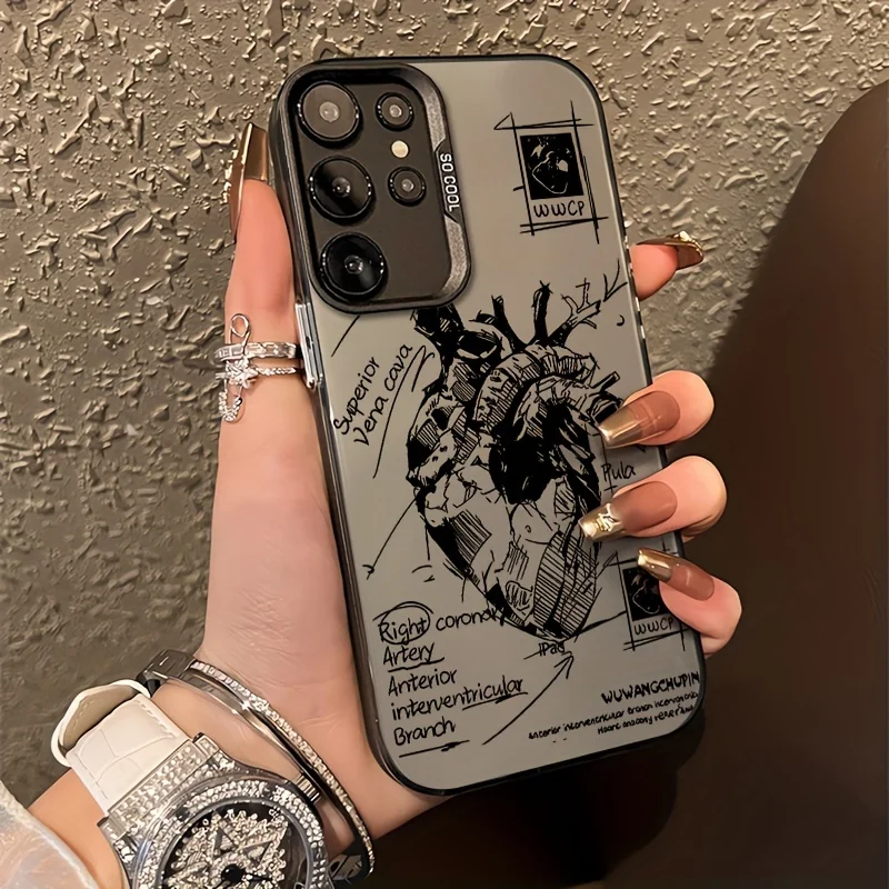 Aesthetic Sketch Heart Pattern Case For Samsung Galaxy S25 S24 Ultra S23 S22 S21 Plus FE A56 A55 A53 A35 A33 A15 A26 A52 Cover view 5