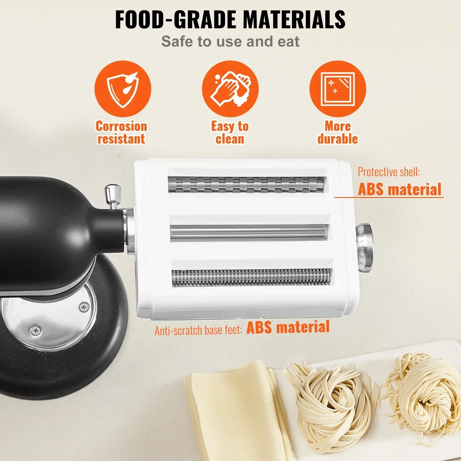 Pasta Maker Attachment 3 in 1 Set for KitchenAid Stand Mixers Included Pasta Sheet Roller, Spaghetti Cutter,and Cleaning Brush