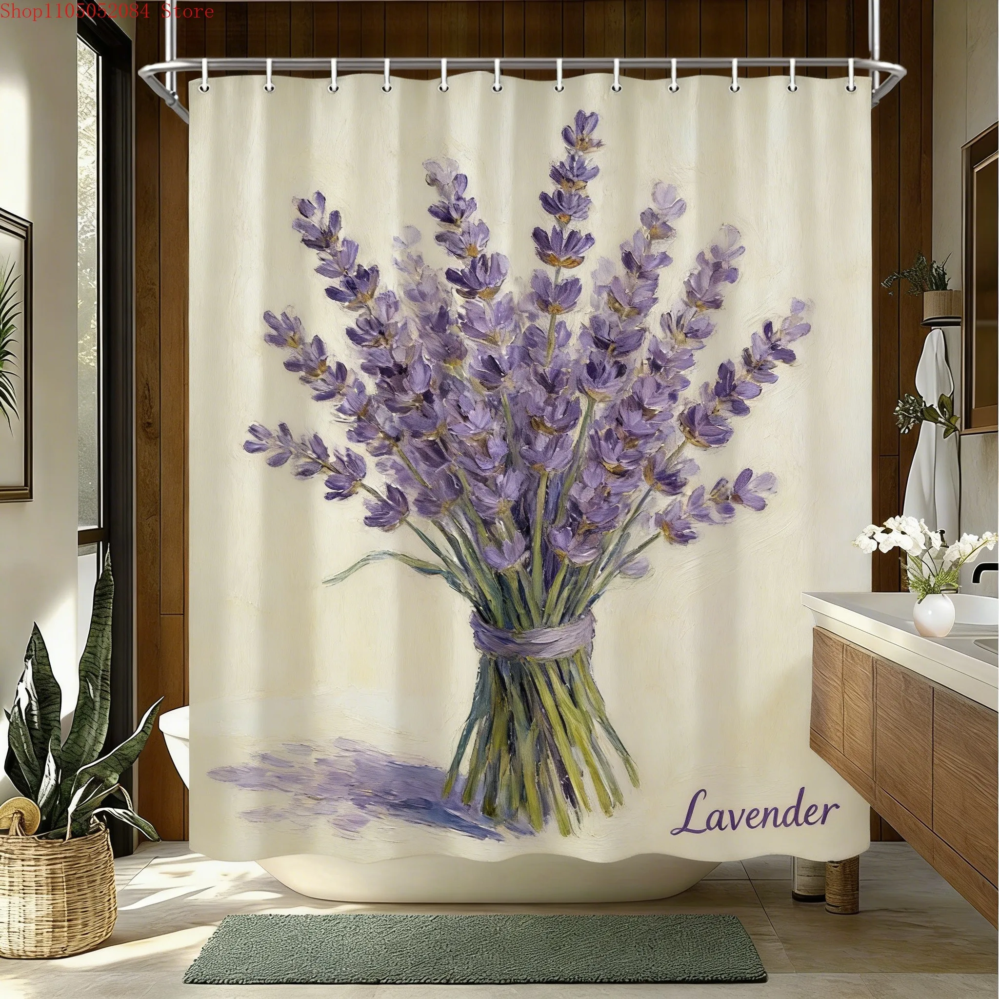 Watercolor Lavender Bouquet Waterproof Shower Curtain for Bathroom Decor  multiple sizes