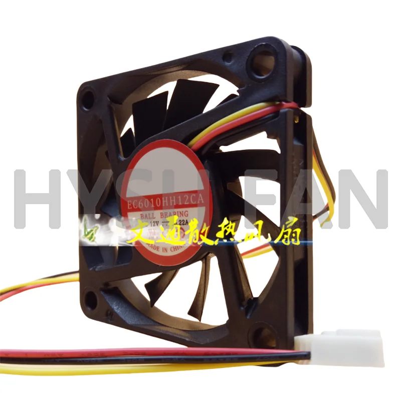 Ventilador de refrigeração de 3 fios, ec6010hh12ca, 6 cm, 6010, 12v, 0.22a