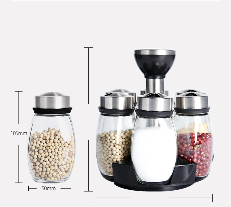 Household Kitchen Glass Spice Jar Rotating Seasoning Box Set Bottle