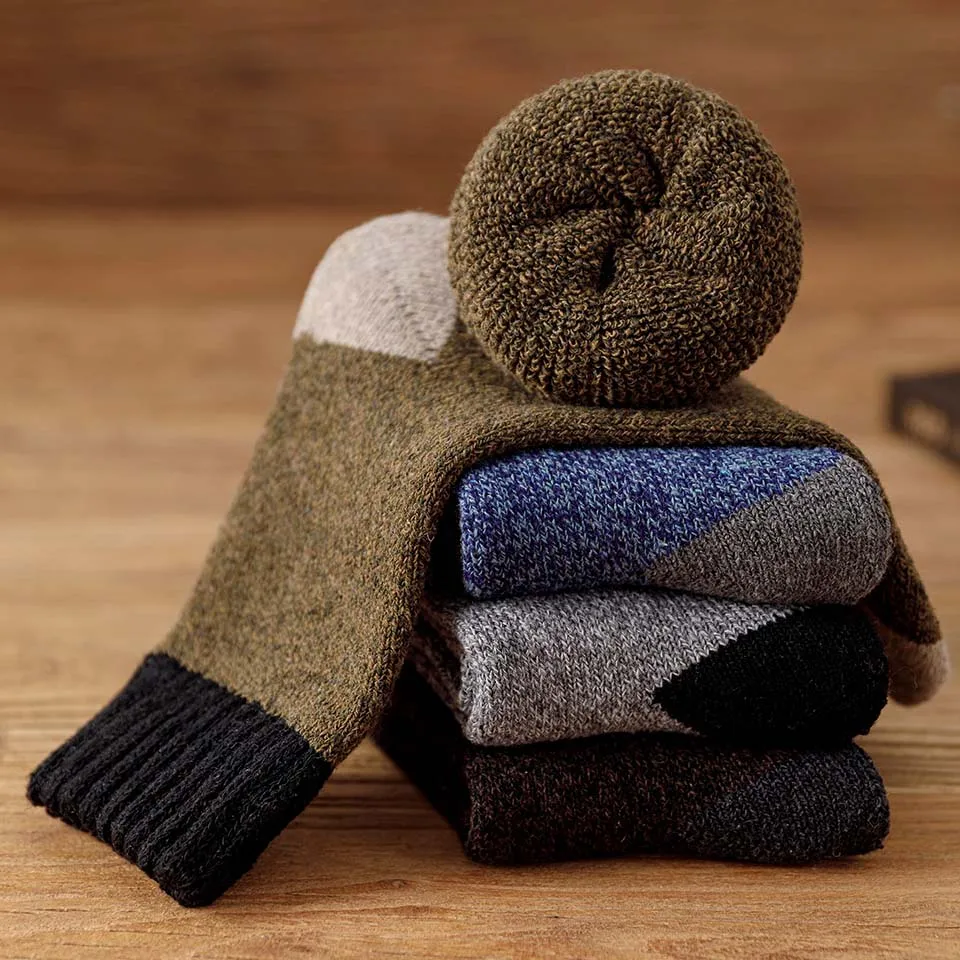Chaussettes d\'hiver en laine épaisse et chaude pour hommes, Harajuku rétro, chaussettes en cachemire mérinos de haute qualité, grande taille,
