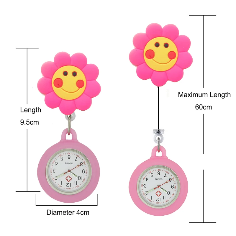 Wholesale Beautiful Cute Happy Face Retractable Smile Flowers Nurse Doctor Hospital Medical Hang Clips FOB Pocket Watch