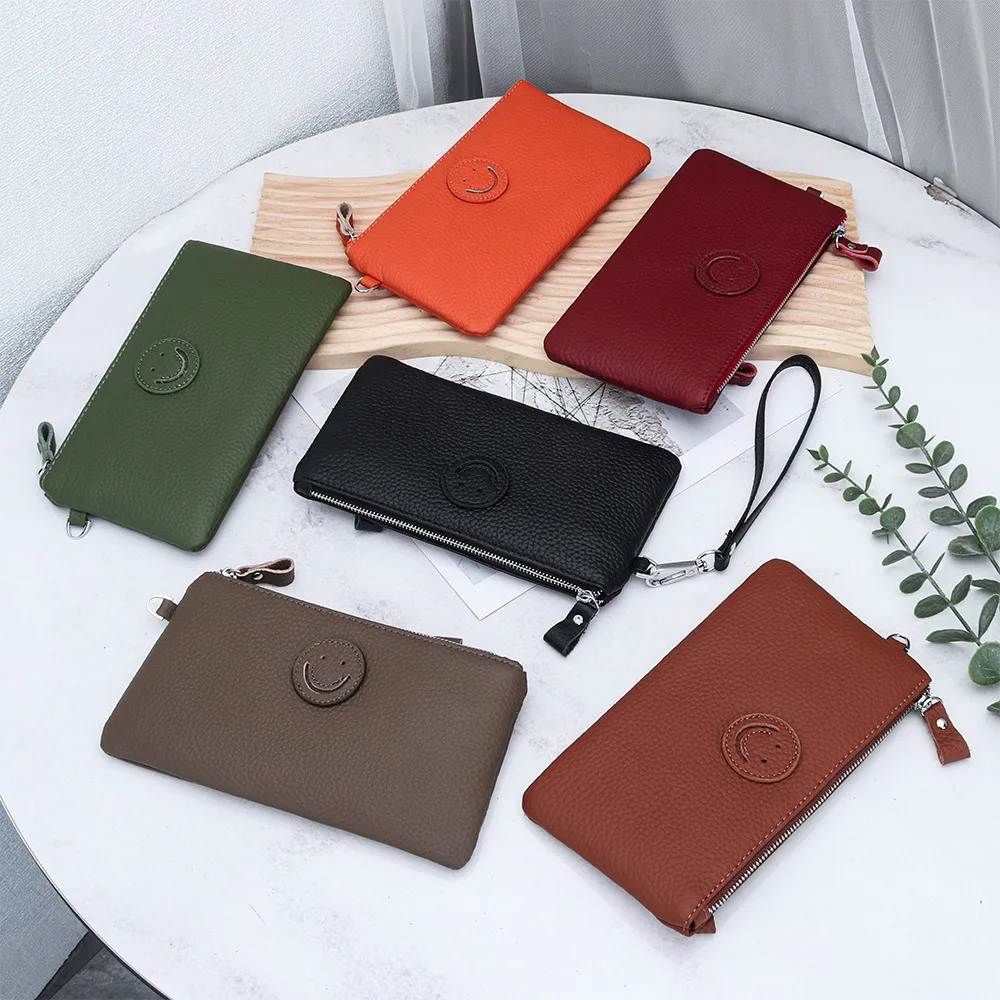 

Женские дневные клатчи из натуральной кожи, новинка 2025 года, модные длинные кошельки известного бренда с улыбкой, женский кошелек для монет, кошелек-клатч, сумка для денег