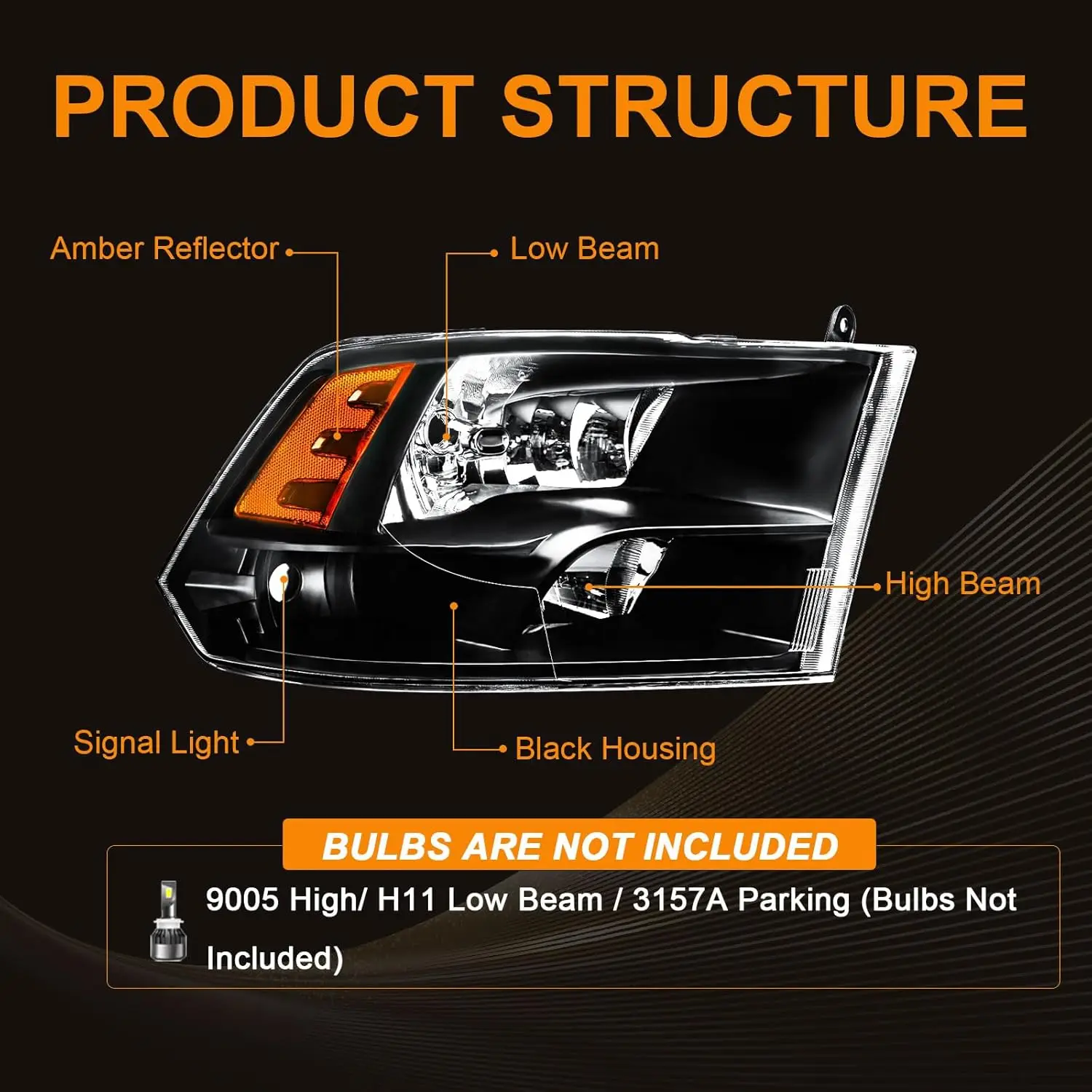 For 2009-2018 Dodge Ram 1500 & 2010-2018 Ram 2500 3500 4500 5500 (Compatible with Factory Quad Beam Halogen Headlights Only), Le