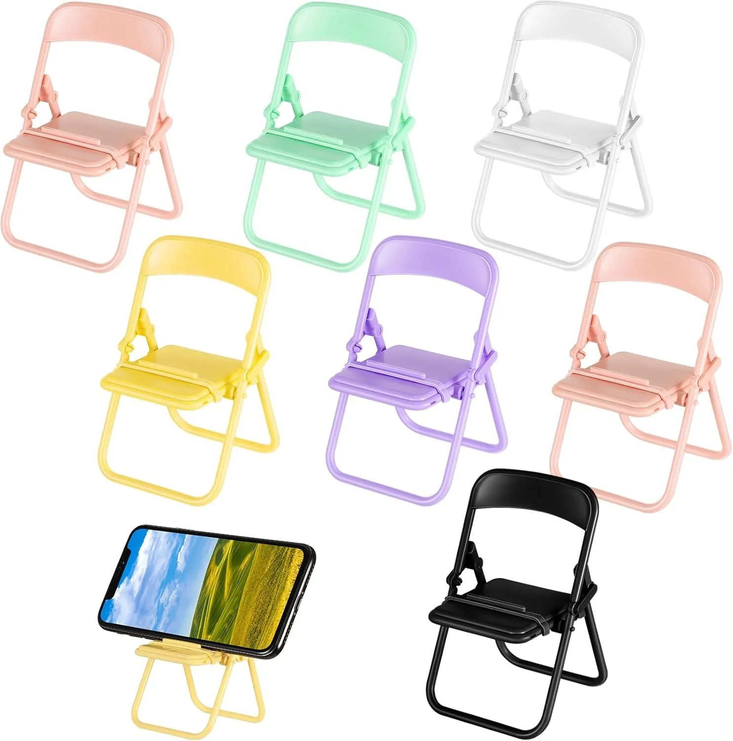 4Pcs Multicolour Folding Chair Phone Stand, Mini Foldable Chair Phone Stand, Candy Color Universal Mobile Phone Holder,Foldable Stool Desk Decor Gift Accessories,Cute Mini Things,Workspace Organizers