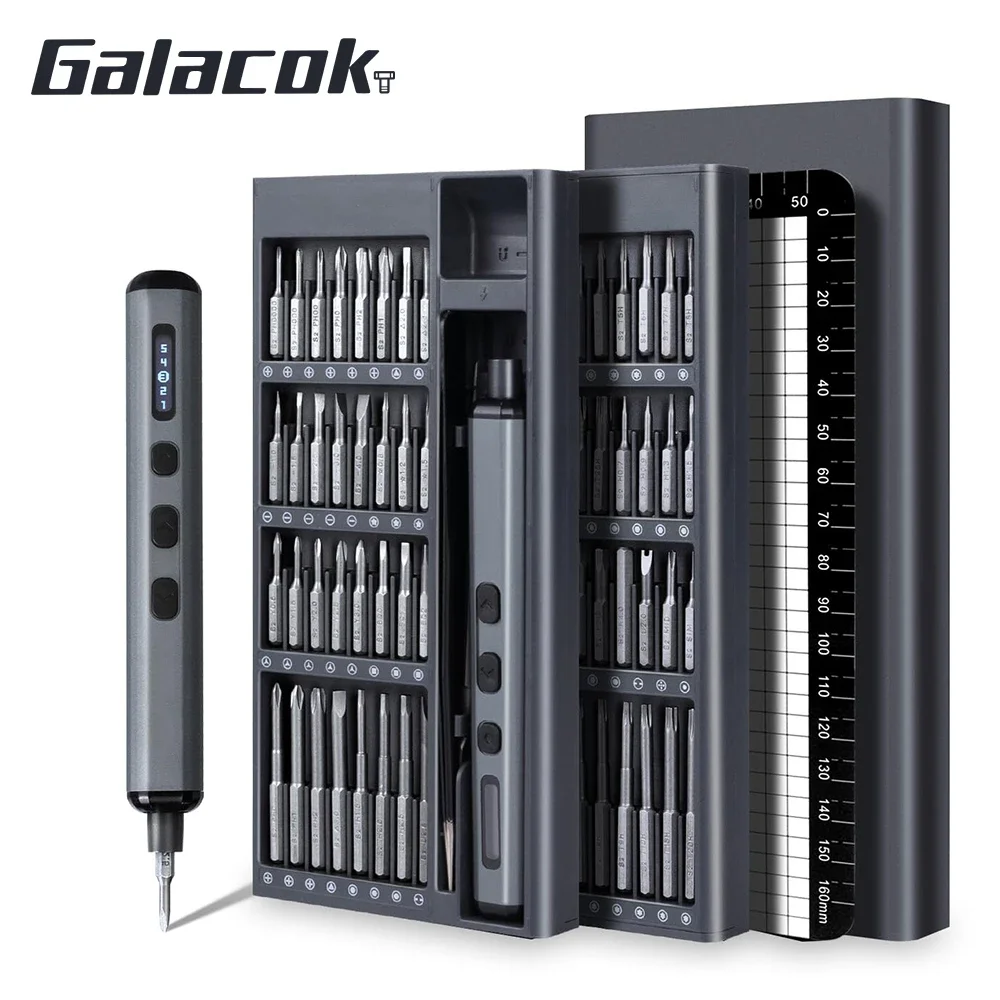 

Precision Electric Screwdriver Set 68 in 1 Cordless 64 S2 Precision Drill Bits 5 Torque Settings LED Hand Repair Tool Kit