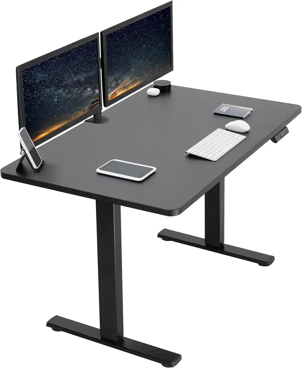 

Electric 48 x 30 inch standing desk workstation, memory controller height adjustment, black top, black frame