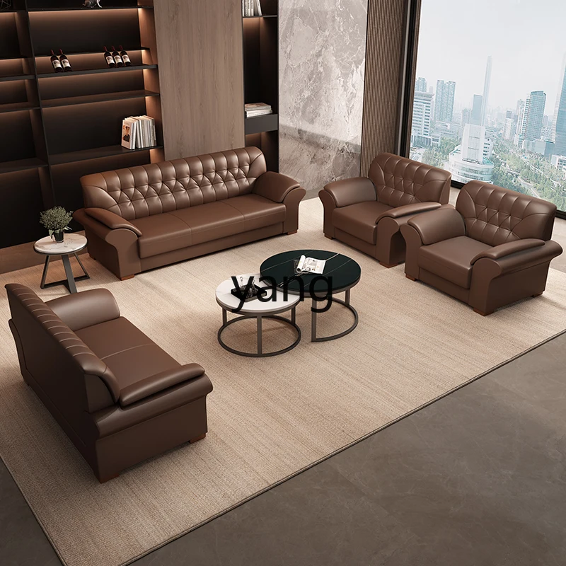 LMM business meeting reception room new Chinese leather three-person sofa coffee table combination