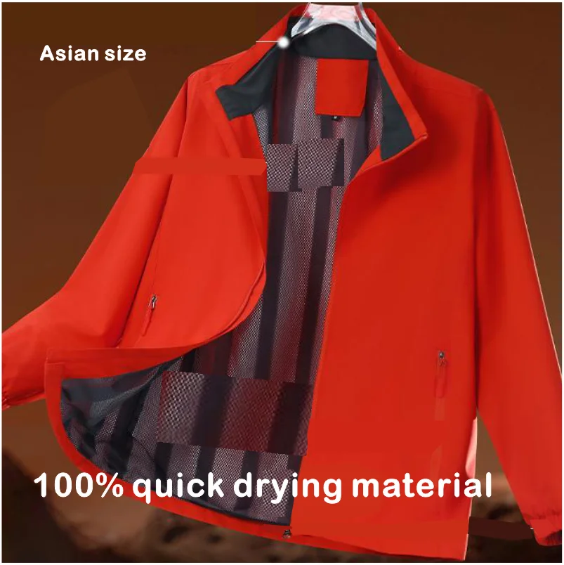 Autumn Thin Stand Up Collar Jacket With Custom Printed Logo Outdoor Hiking Windproof And Waterproof Zipper Jacket