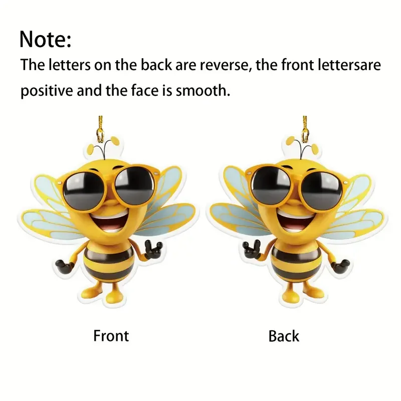 Cute Bee Print 2D Flat Acrylic Pendant Car Rear View Mirror Decorative Pendant Bag And Key Chain Accessories