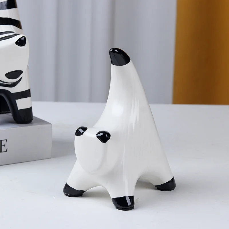 Nordic Ceramic Striped Black and White Cat Sculpture Ornaments Porch Wine Cabinet Tabletop Animal Statue Crafts Home Decoration