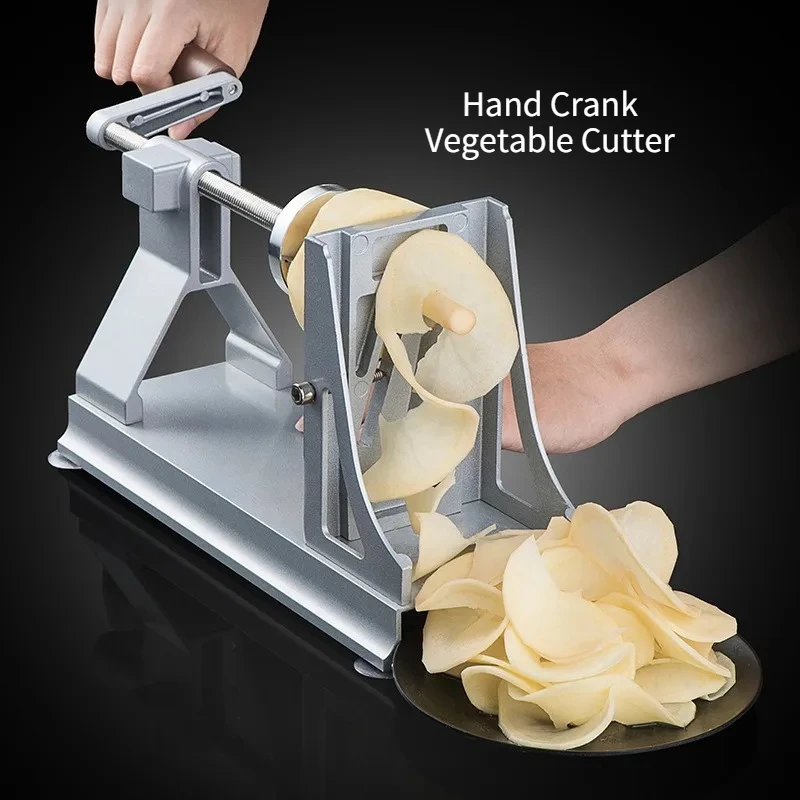 Desktop Manual Spiral Potato Slicer Replaceable Blades Hand‑Crank Cutter for Spiral Chips Long Shreds Root Vegetables Radish
