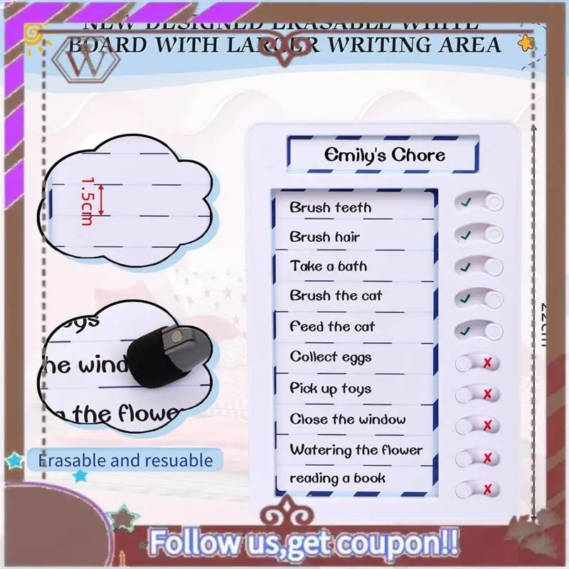 ABBG-1Set Erasable Chore Chart For Kids,Reusable To Do List Board My Chores Magnetic Dry Erase Checklist Board ABS