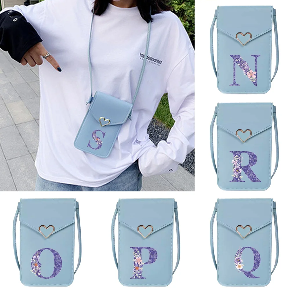 

New Mobile Phone Bag Universal Transparent Touch Screen Purple Flower Letter Pattern Phone Bags Commute Shopping Crossbody Bag