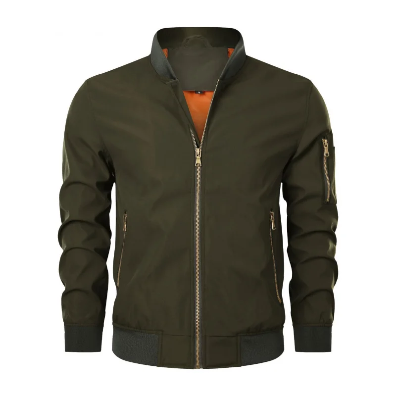 

2025 европейский размер, весна-осень, новое мужское повседневное пальто-пилот с воротником-стойкой и молнией