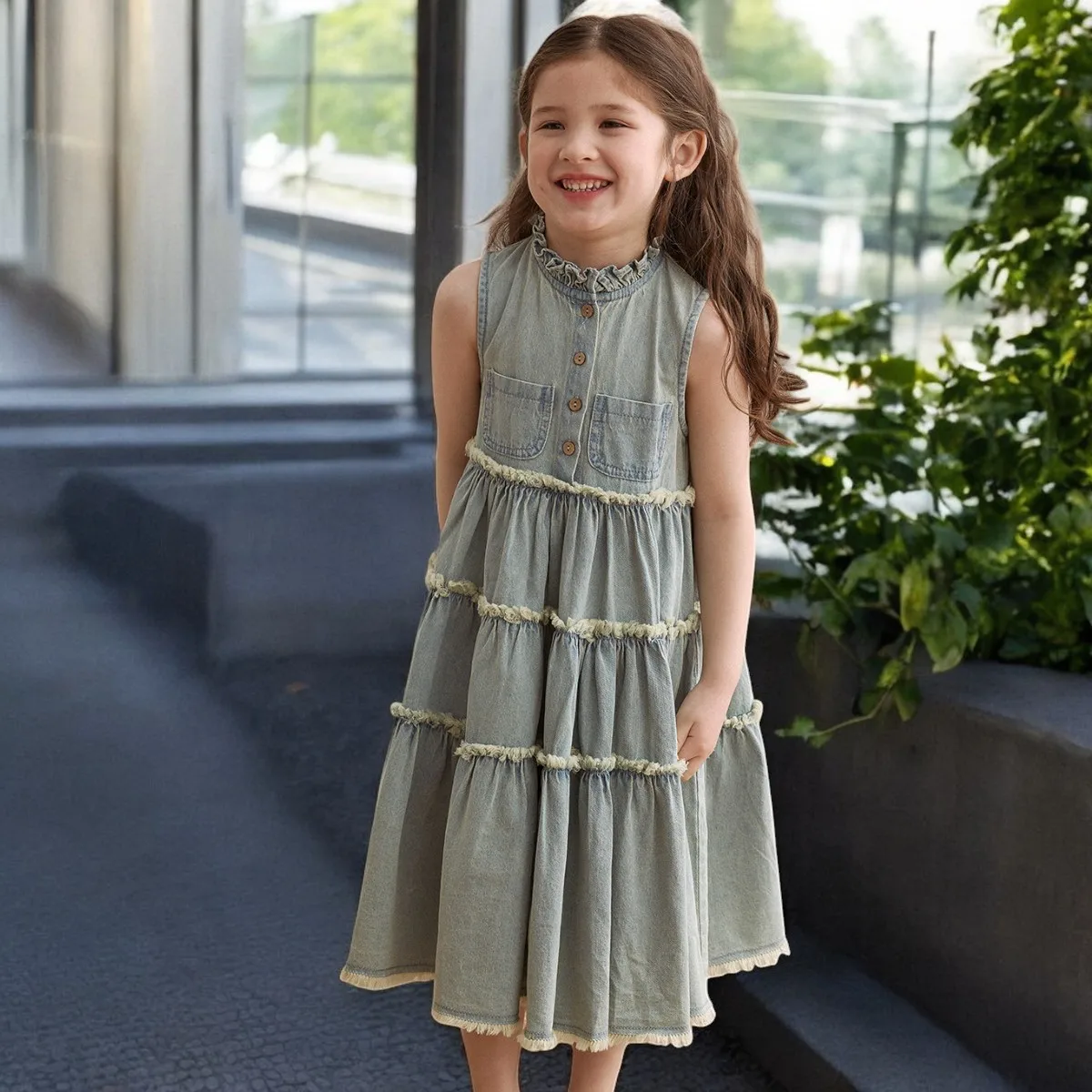Baby Girls Denim Dresses Kids Party Outfits Summer Sleeveless Princess Dress Young Children Casual Costumes 5 7 9 10 12 13 Years