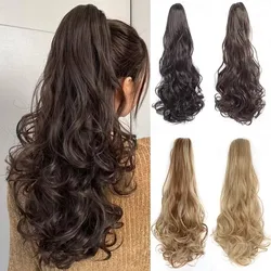 Long Wave Claw Ponytail Curly Clip on Ponytail Fake Hair for Women Brown Synthetic Heat Resistant Hairpiece Horse Tail Extension