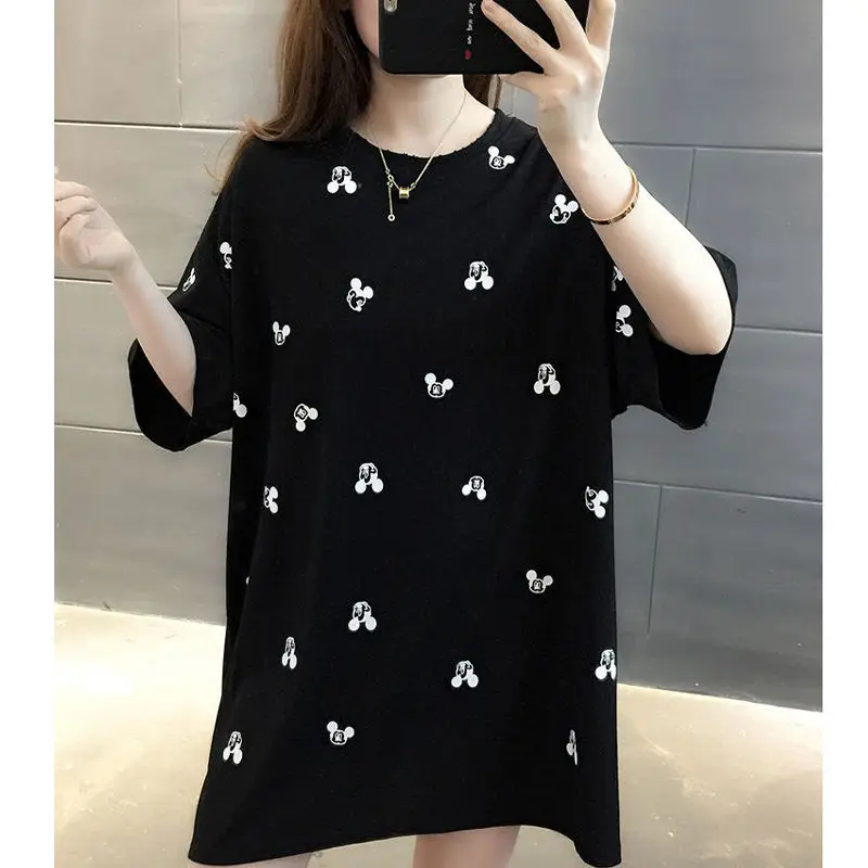 New Mickey cartoon White Short-Sleeved T-shirt Womens Summer New Korean Style Loose Half-Sleeve Top Ins Fashion T shirts Tops