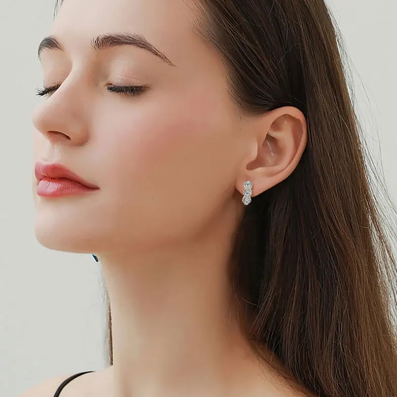 IOGOU 925 Sterling Silver Original Certified Three Stone Moissanite Hoop Earrings for Women Trendy Engagement Jewelry Accesories view 5