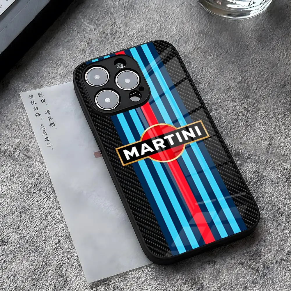 Martini Racing Horizontal Stripe Phone Case For IPhone 13 Pro Max 14 Plus 12 Mini 11 15 X XR XS 8 7 Plus SE Glass Back Cover