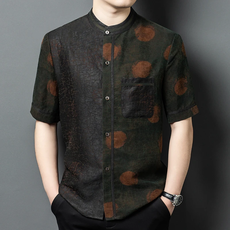 

Luxurious Shirts For Men Gambiered Canton Gauze Chinese Style Summer Quality 100% Silk Skin-Friendly Gentleman Camisas De Hombre